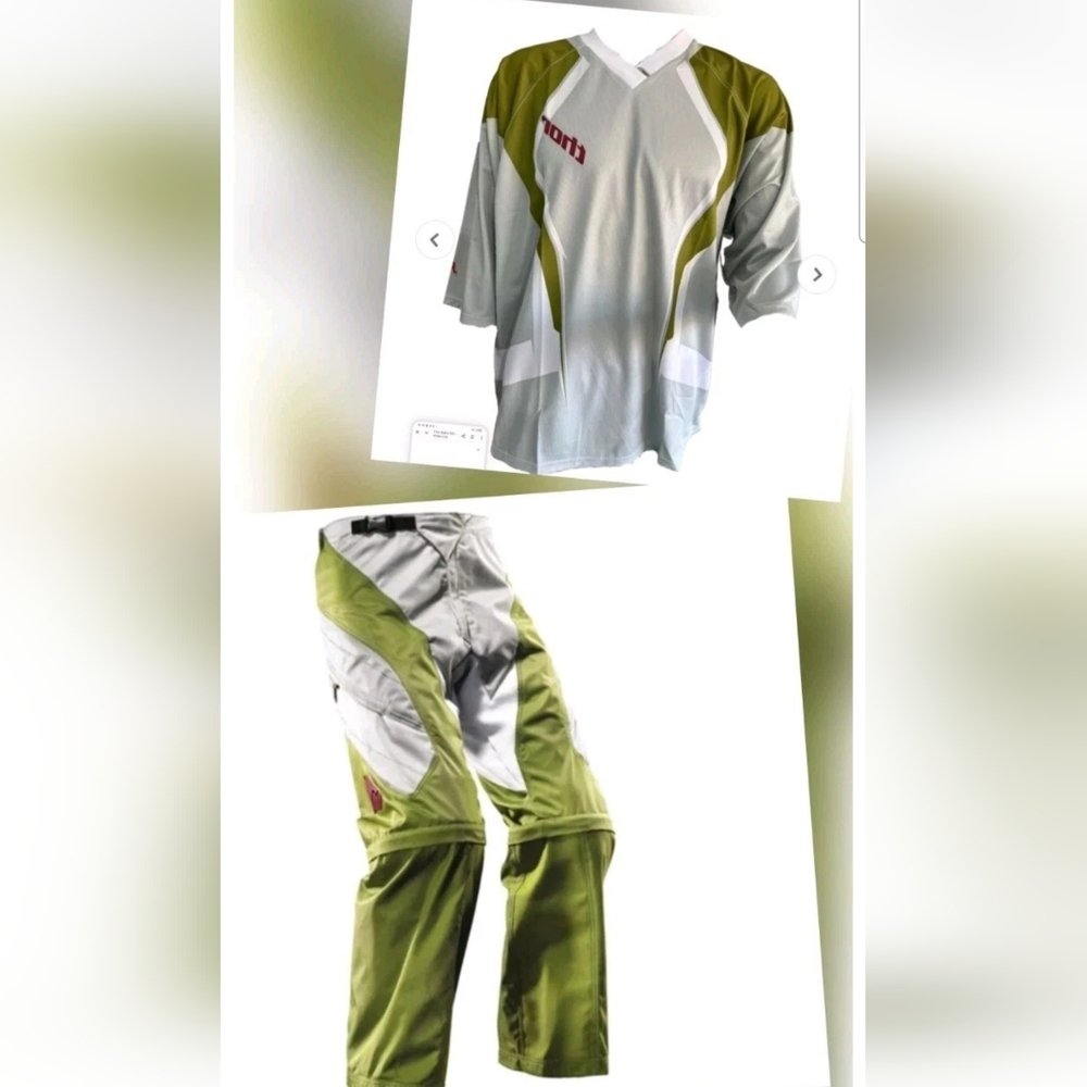 NWT Thor Static Motocross Dirt Bike Riding Jersey Pants Combo Sz 32 Olive/Silver